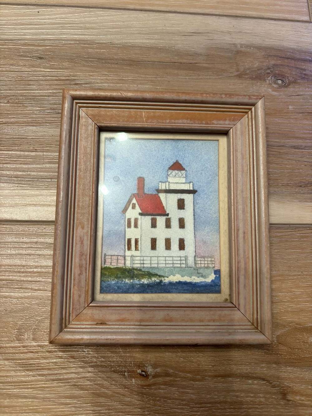 Vintage Original Lorain Lighthouse Watercolor Painting by Jane E. Eastin